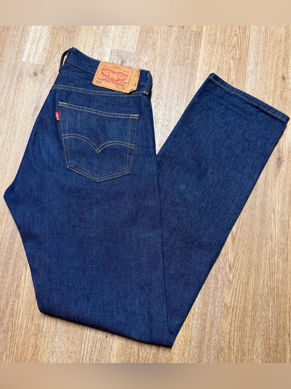 Levi’s 501 Regular Fit Dark Wash Blue Denim Jeans Men’s Tag Size 32x38